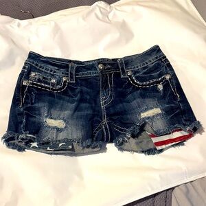 Miss Me Dark Blue Distressed Jean Shorts